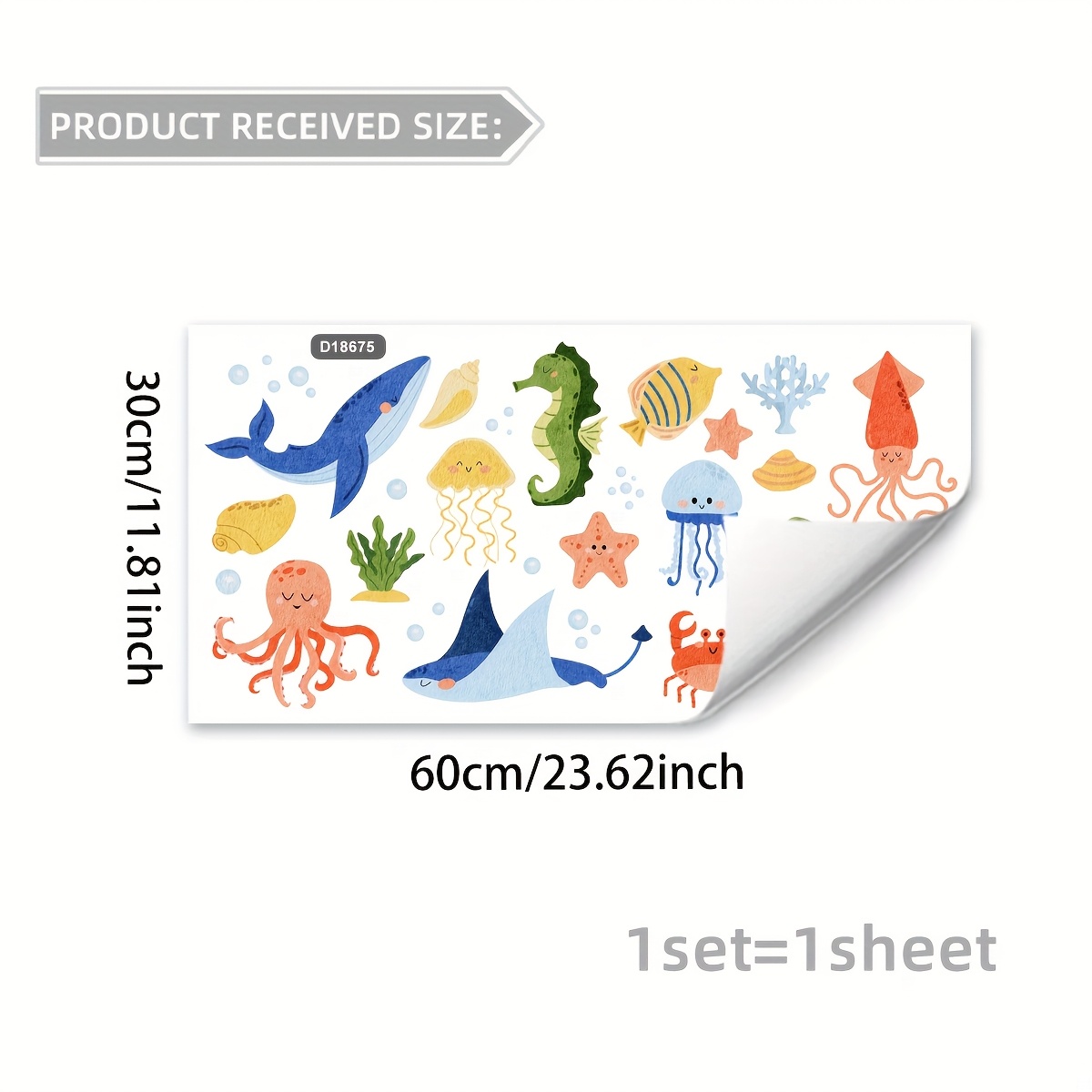 E-shop Wal Seepferdchen Krabbe Oktopus Muschel Fensteraufkleber | Statik Vinyl, Doppelseitig, Zeitgenössisches Design für Schlafzimmer, Wohnzimmer,
