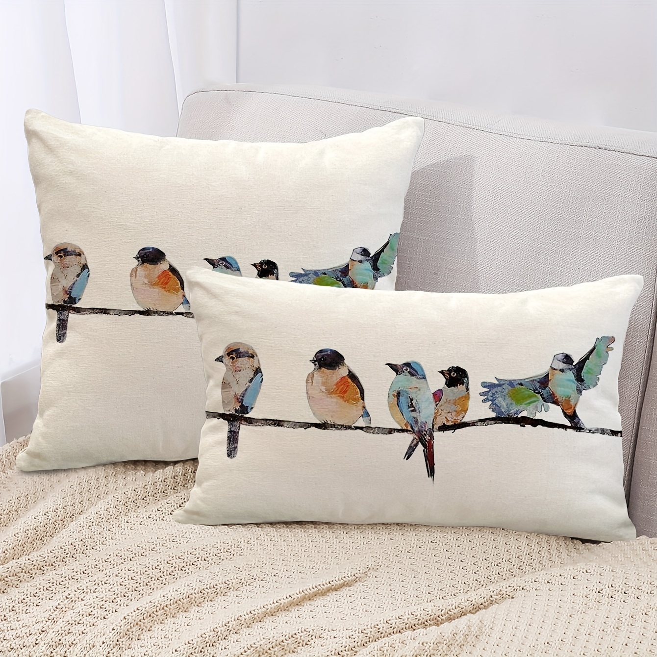 

1pc, Hand-painted Outdoor Birds Throw Pillow Cover, 11.8in*19.7in, 17.7in*17.7in, Decorations For Home, For Couch Sofa Living Room Bedroom, Without Pillow Insert