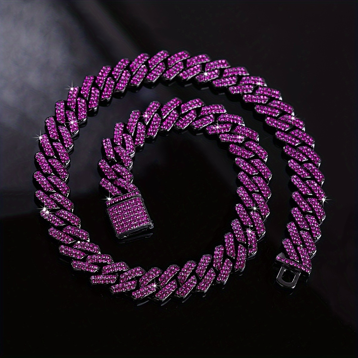 Iced Out Rhinestone Cuban Chain Necklace for Men