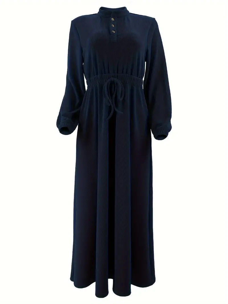 Solid Color Button Front Kaftan Dress Casual Long Sleeve - Temu