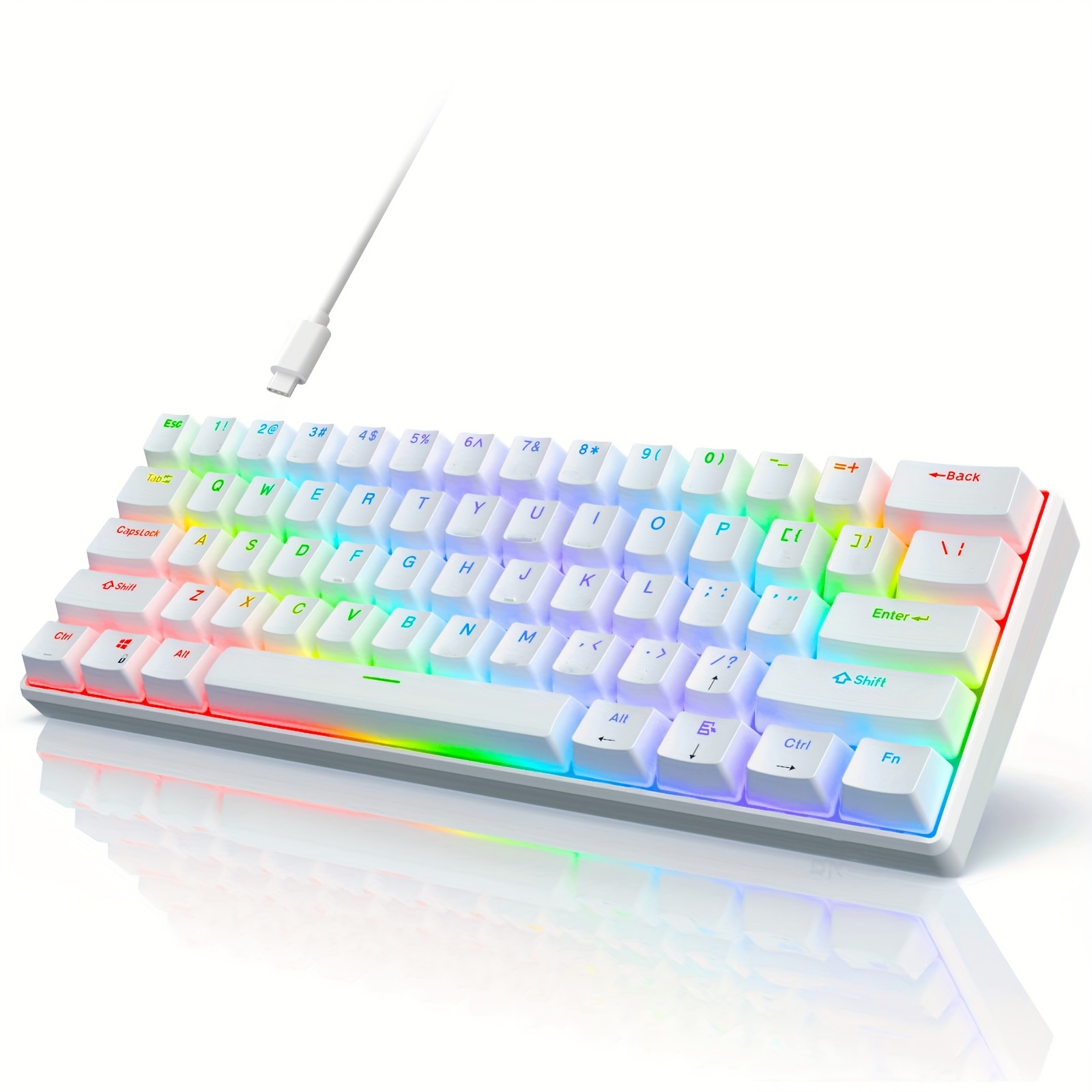 TEMU Ultra Compact 61 Keys Wired Mechanical Keyboard, Rgb Backlight Mini Gaming Keyboard For Desktop Pc, Multi Color