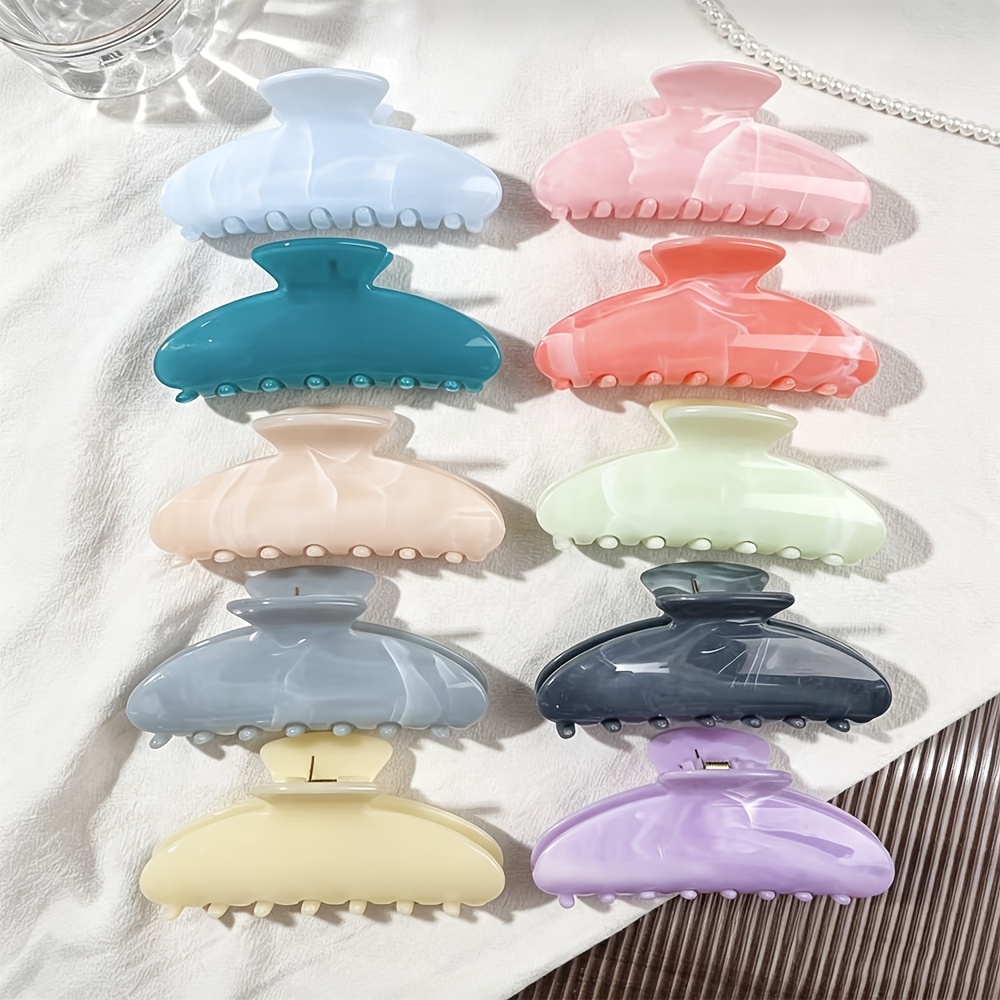 TEMU 10 pinzas para el cabello brillantes con diseño marbled pastel, pinzas grandes curvas antideslizantes tipo de tiburón, horquillas multicolores