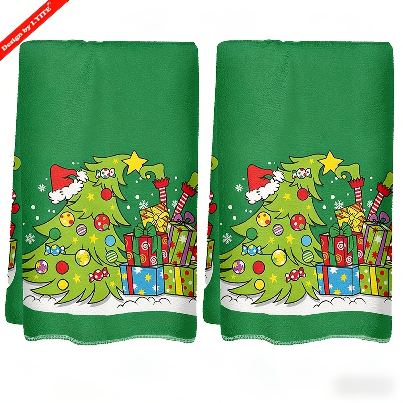 TEMU 2pcs Pack Christmas Microfiber Kitchen Towels Suitable For Cooking, Baking & Cleaning - Quick-dry Absorbent Cloths With Santa Hat & Stocking