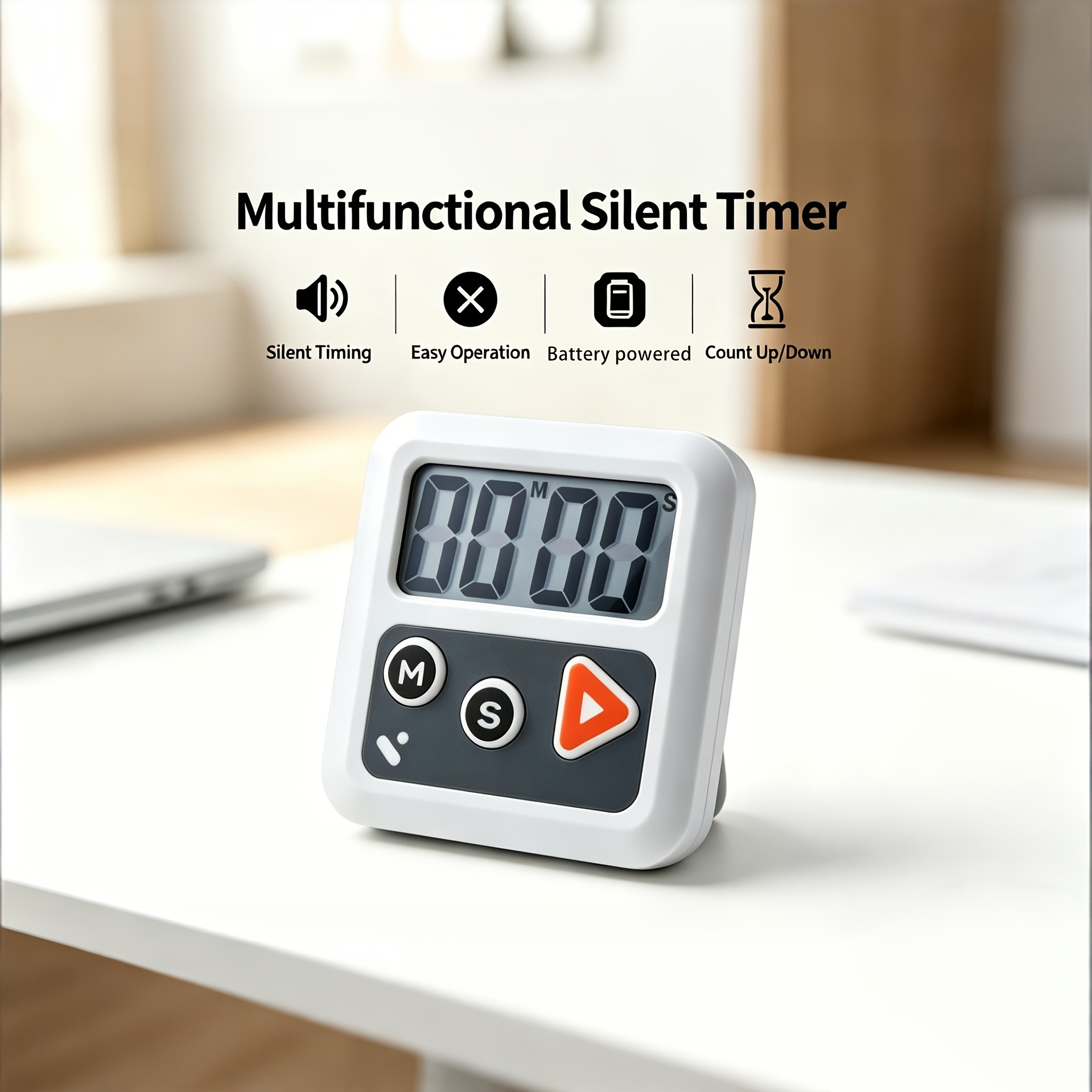 TEMU Multifunctional Digital Timer With Large Lcd Display, Silent & , Strong Magnet, Flip Stand & Hanging Hole, Ideal For Cooking, Study, Classroom,