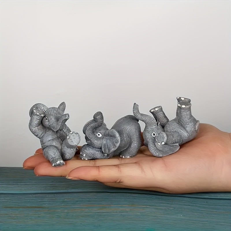 

Charming Miniature Elephant Trio - Versatile Resin Figurines For Home & Office Decor, Ideal For Halloween, Christmas, Easter, Thanksgiving Elephants Figurines