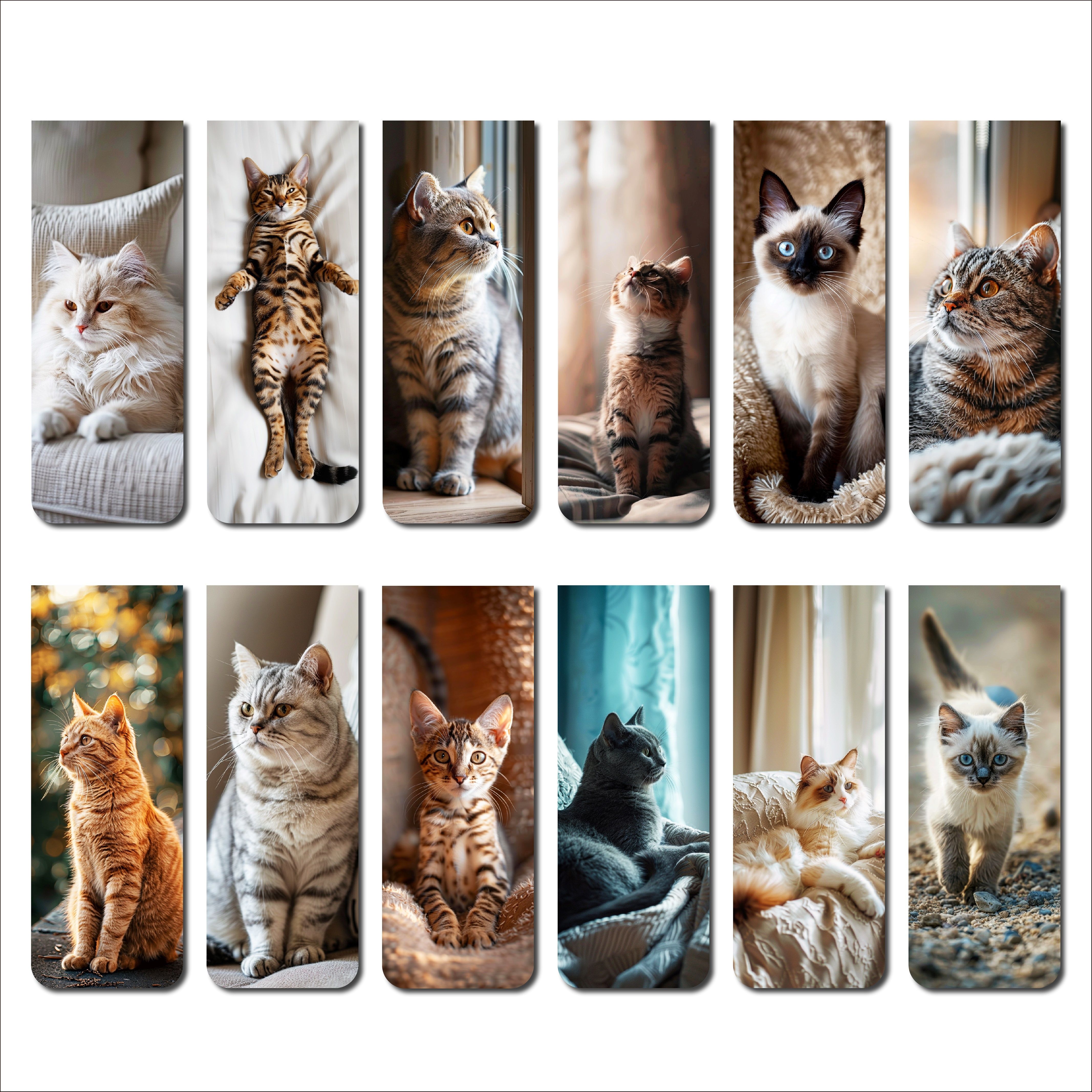 

12-pack Cat-themed Magnetic Bookmarks, Assorted Feline Page Clips For Reading, Study, & Classroom – Durable Paper Magnets For Book Lovers, Students, & Teachers