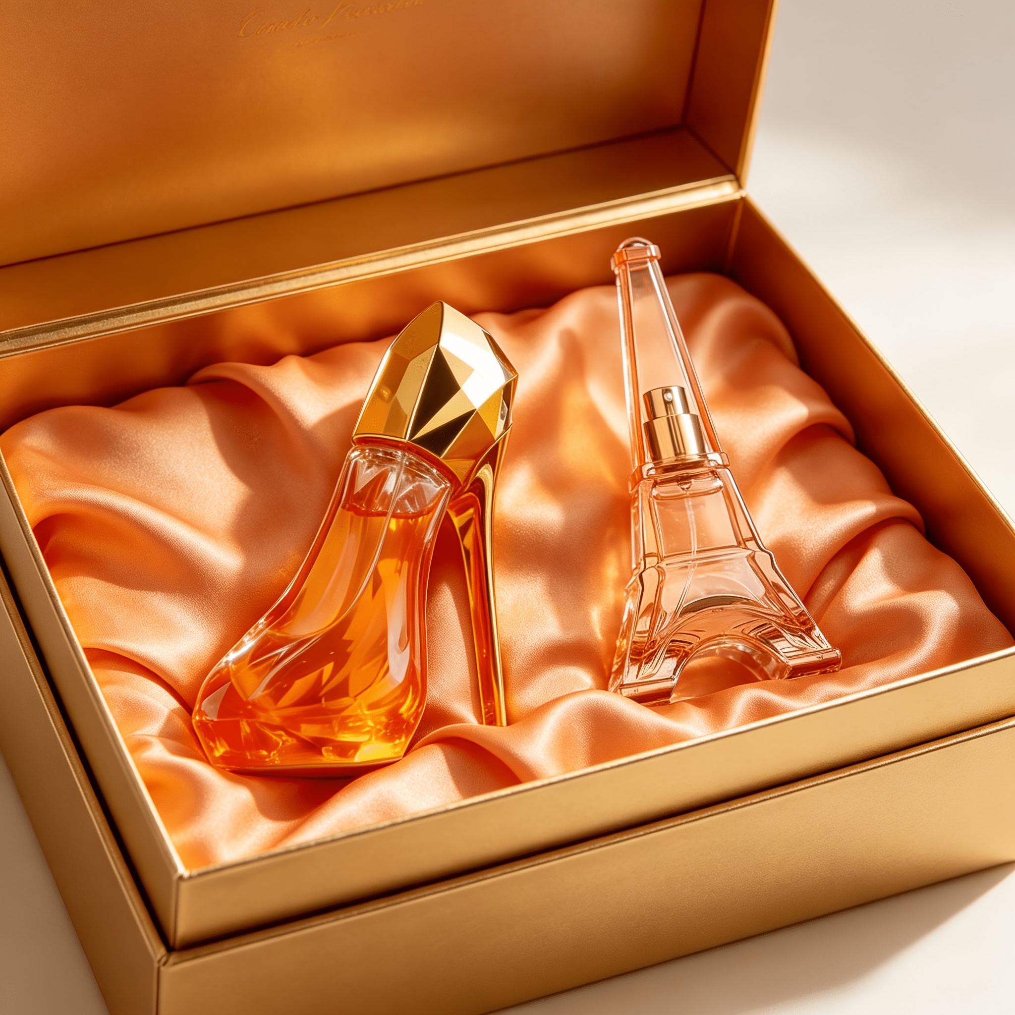 Image of 2pcs Women's Hair And Body Mist Set Hair Perfume Soft Golden Warm | High Heel Shaped Orange Floral Scent 30ml And 30ml Shaped Citrus Amber Perfume | Long-lasting Fragrance | Perfect For Daily , Dating
