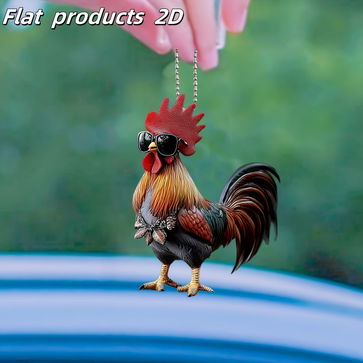 TEMU 2d Flat, 1 Cool Chicken Acrylic Hanging Ornament - Front 2dflat Acrylic Fashion Fashion Glasses And Chain Design, Suitable For Car Interior, Backpack, Keychain Accessories, Home Decoration Gift