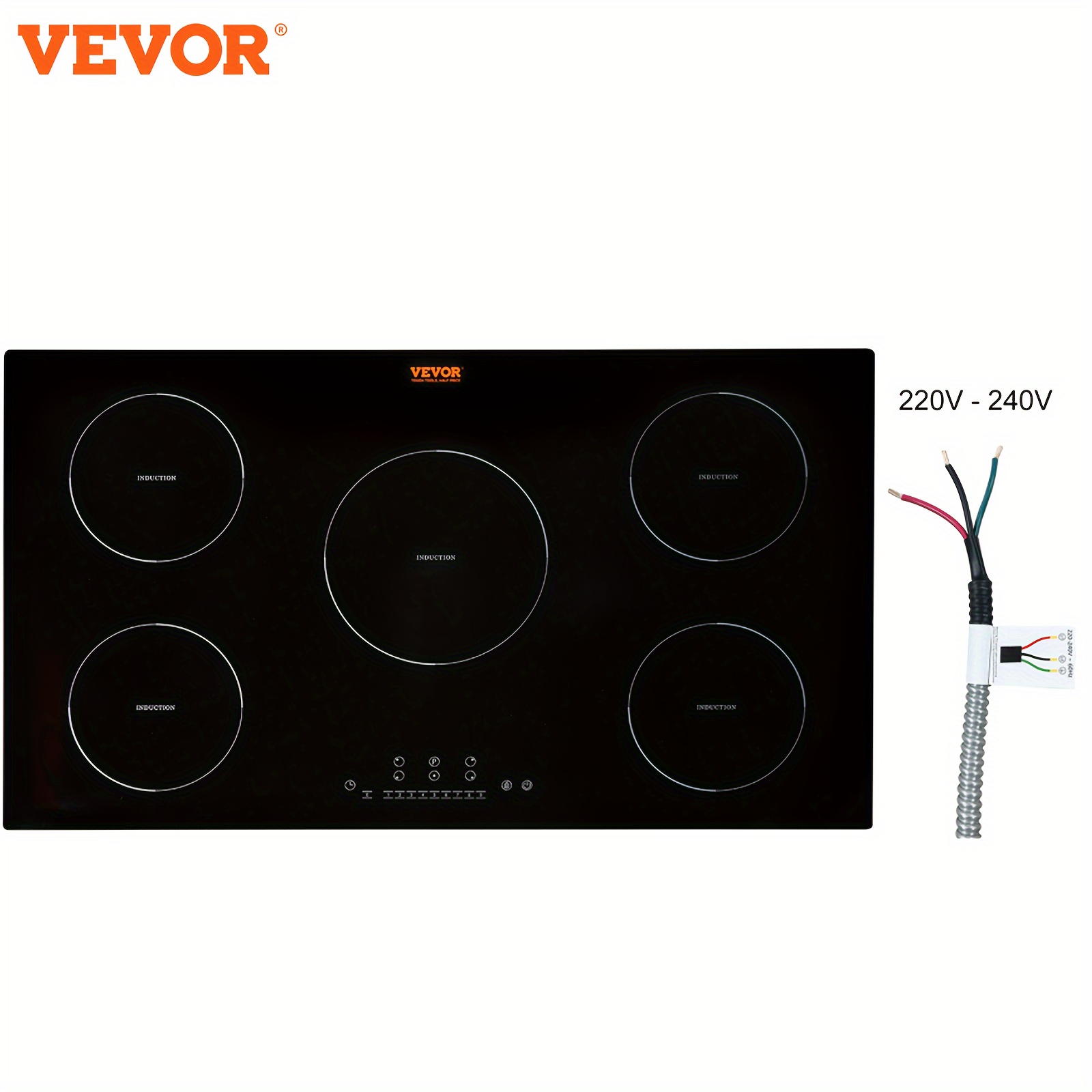 

Vevor Electric Cooktop, 5 Burners, 36'' Induction Stove Top, Built-in Magnetic Cooktop 9200w, 9 Heating Level Multifunctional Burner, Led Touch Screen W/child Lock & Over-temperature Protection