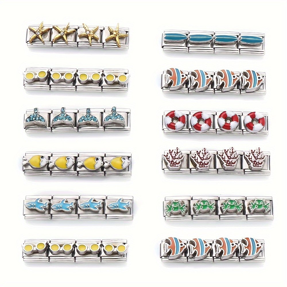 

1pc Beach-themed Stainless Steel Charm Beads, 9x10mm - Featuring Whale, Starfish, & More Designs In Vibrant Colors For Diy Bracelets & Necklaces Jewelry Making, Beach Jewelry