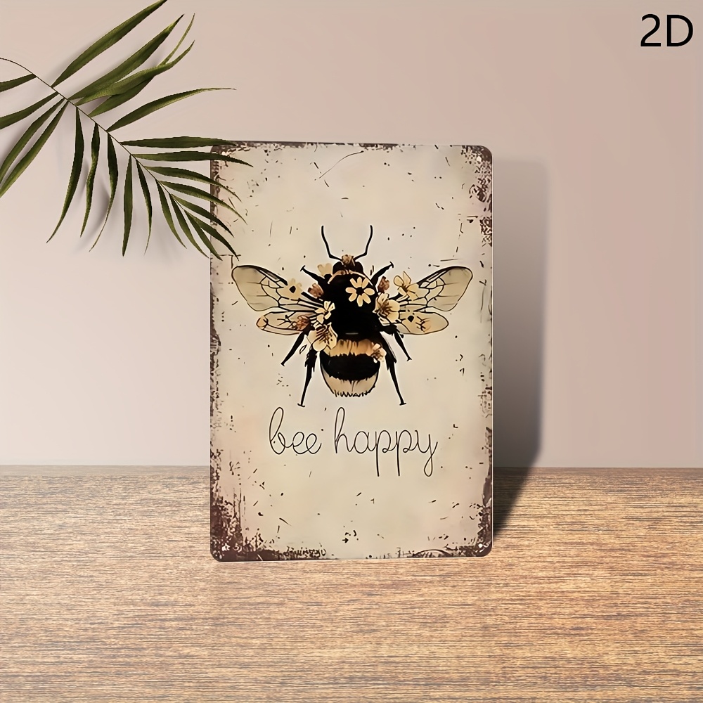 TEMU 2d Flat, Vintage Metal Wall Art Sign â Rustic Distressed Tinplate Decor With Bee Illustration, Perfect For Home, Cafe, Bar, Or Bedroom, 12x8