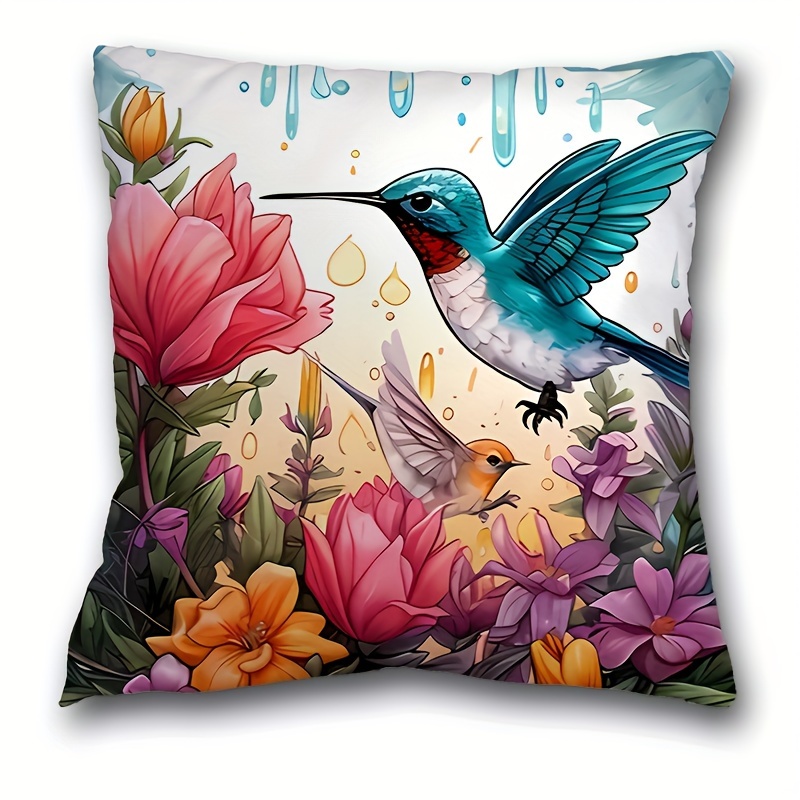 

1pc, Hummingbird Print Short Plush Throw Pillow (17.7 "x17.7"), Animal Themed Throw Pillow Case, Home Decor, Room Decor, Bedroom Decor, Architectural Collectible Accessories (excluding Pillow Core)