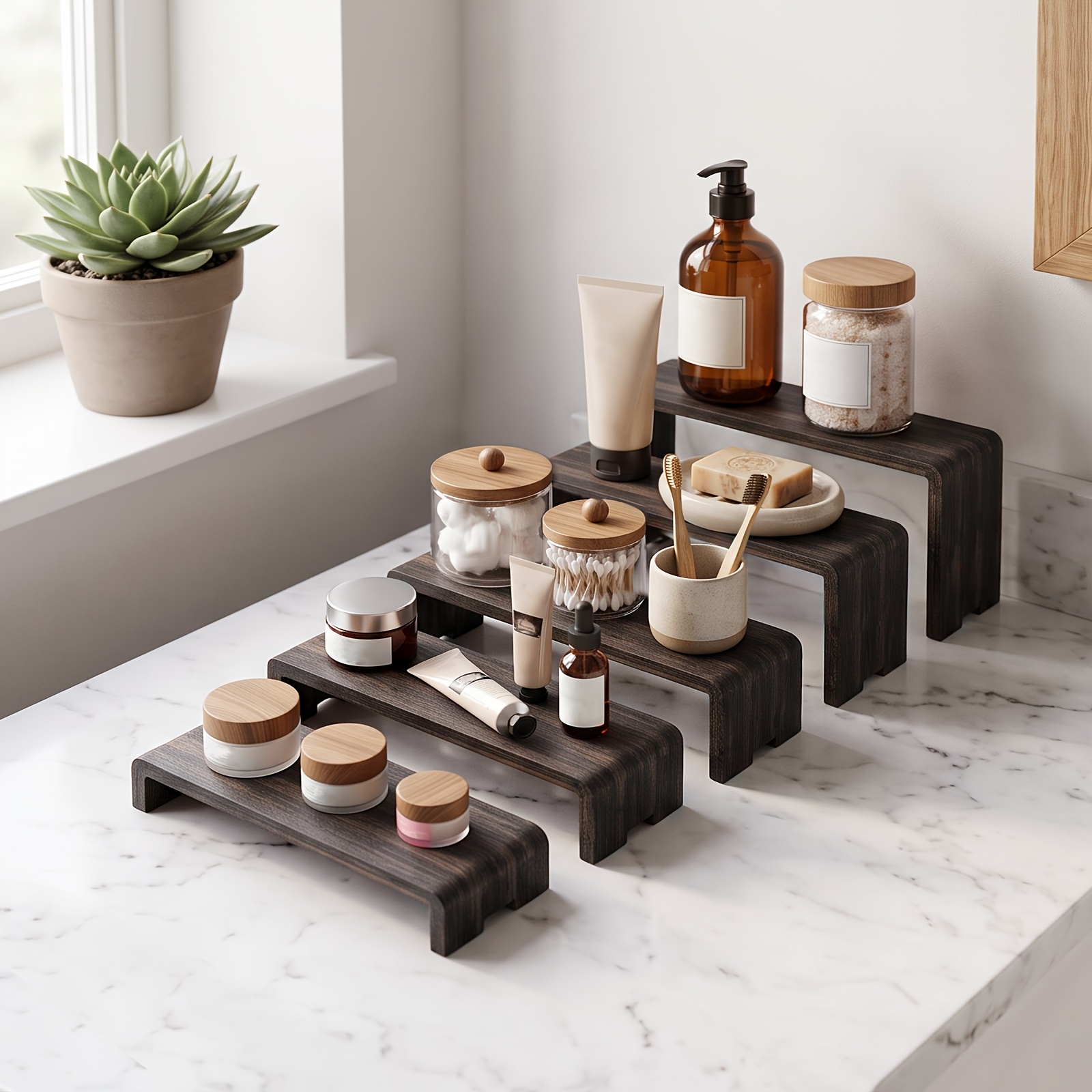 TEMU 10pcs Retail Display Stands, Layered Display For Jewelry, Perfume & Goods, Stackable Tabletop Display Stand Counter Space, Stable Wood Support,
