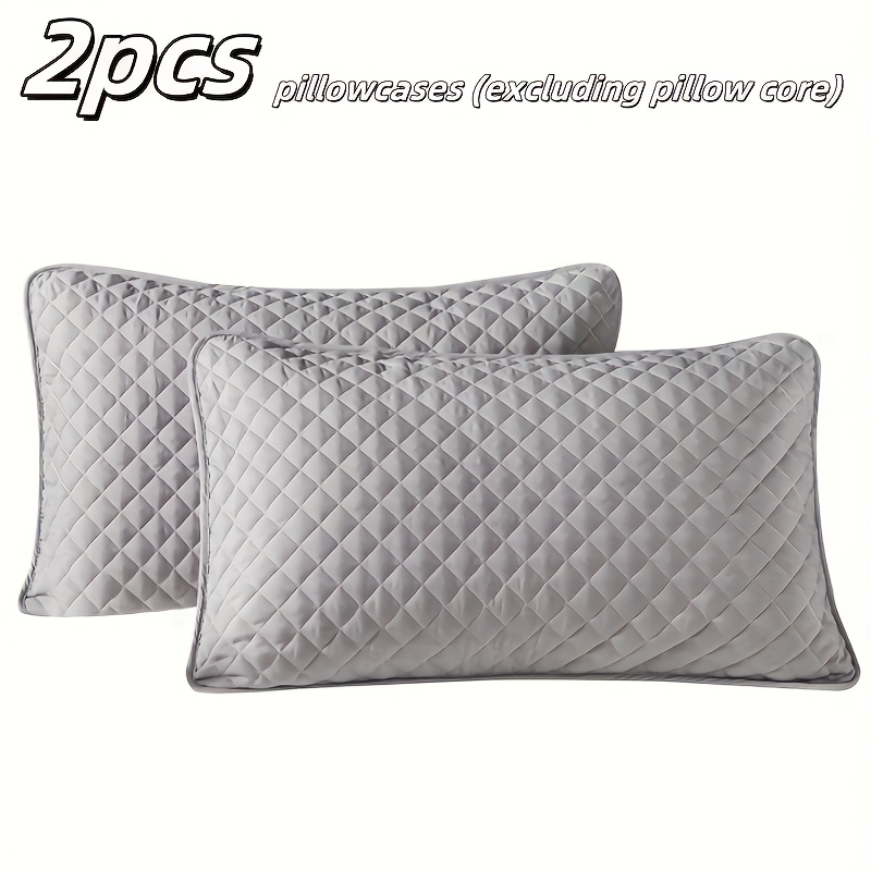 TEMU 2pcs Checkered Solid Quilted 3-layer Sandwich Pillowcase Hotel Pillow Adult Breathable Thickened Pillowcase, Without Pillow Core