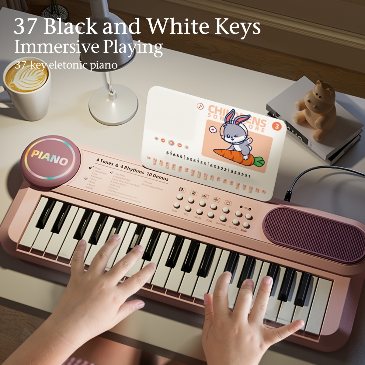 1pc keyboard piano with microphone and music stand 37 key portable learning instrument abs multicolor ideal for beginners early music education gift for boys and girls halloween and christmas details 3