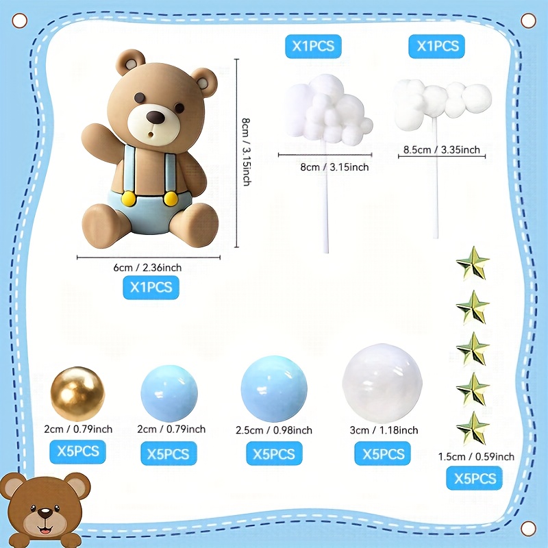 Image of 28 Bear Cake Decorations, Featuring Cake Decoration Balls, Stars, Clouds, Cake Ornaments, Party Supplies, And Birthday Party Decorations, Halloween, Christmas