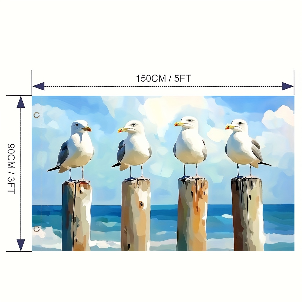 TEMU 1 Stück, Neues Design Fahne mit Möwe, Ideal für Außen-Garten-Dekoration Veranda Schild Banner Hausfahne