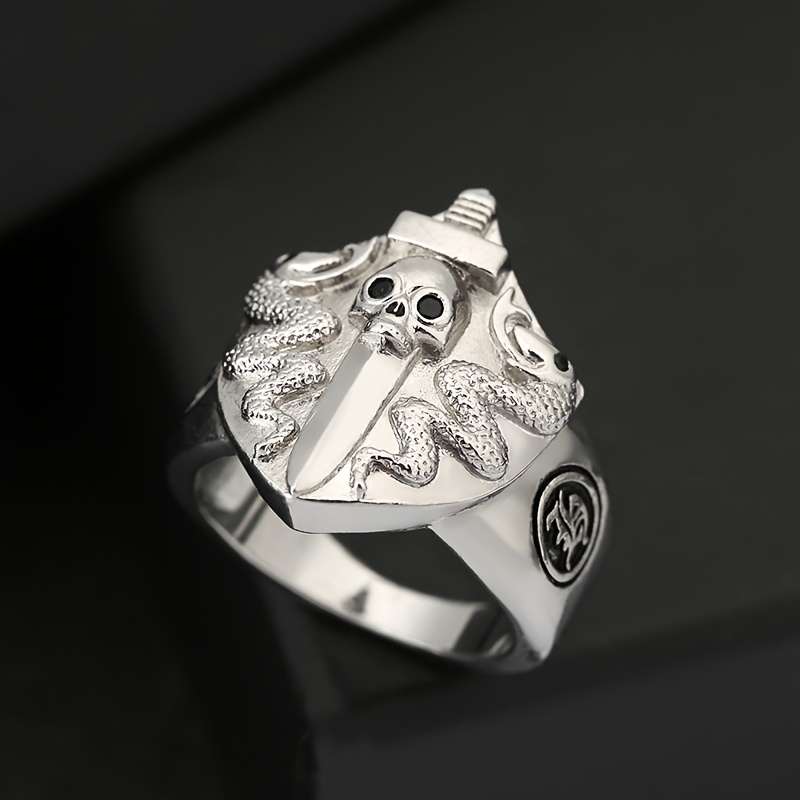 Image of Double-headed Snake Bone Ring, Sword Gothic Style Neutral Jewelry, Handmade Dark Aesthetic Gift, Unique Motorcycle Rock Style, Halloween Unique Gift, For Teenager, For Teenager
