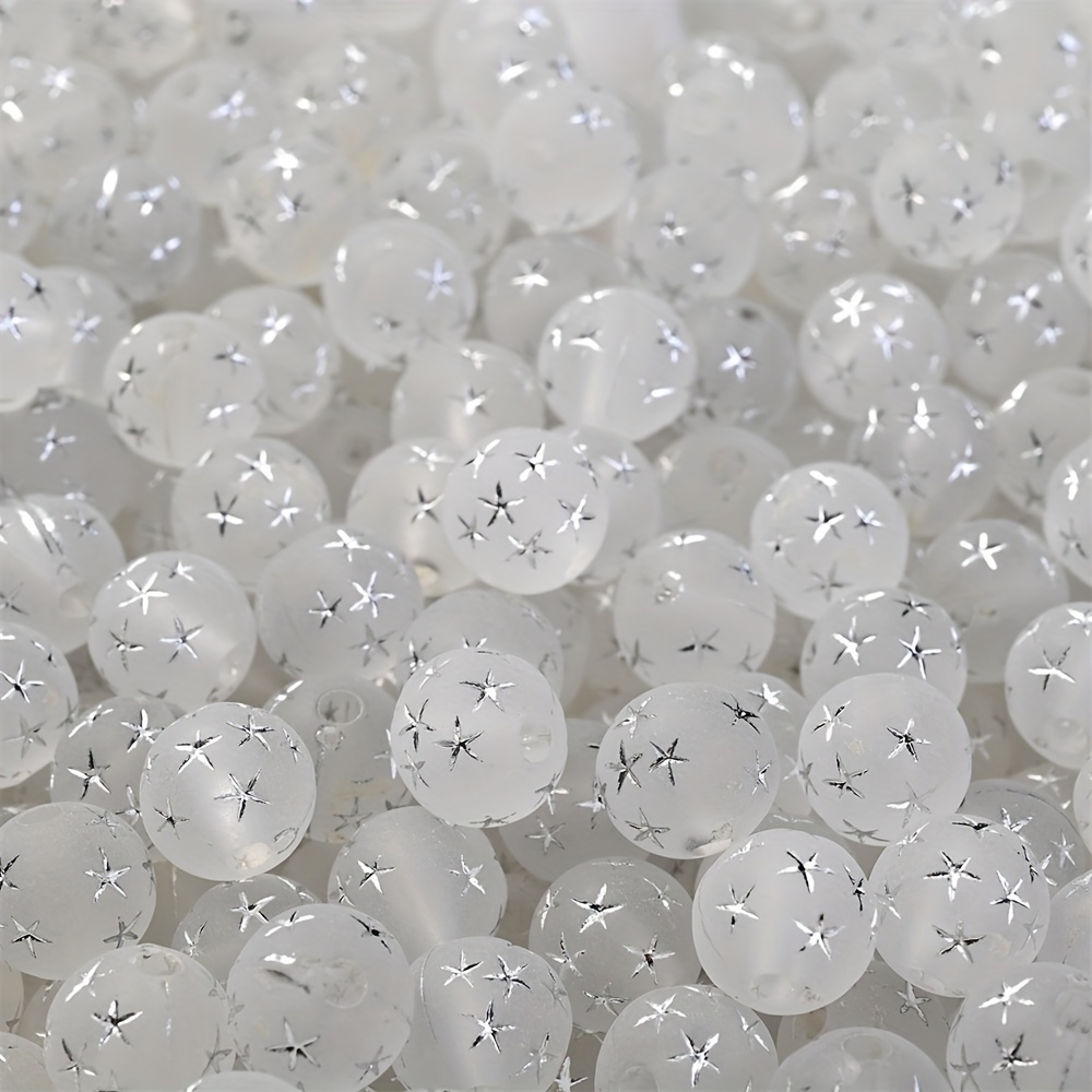 100pcs 8mm Acrylic Star Pattern Beads in Gold Starry Sky Design for Jewelry Making and Crafts