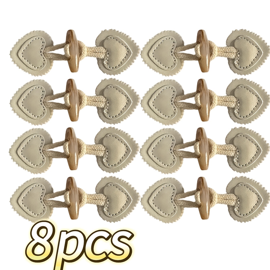 TEMU 8 pièces Boutons à pression en simili cuir beige avec fermeture à cordon - Boutons rétro beige pour manteaux en laine, tricots, vestes, sacs à