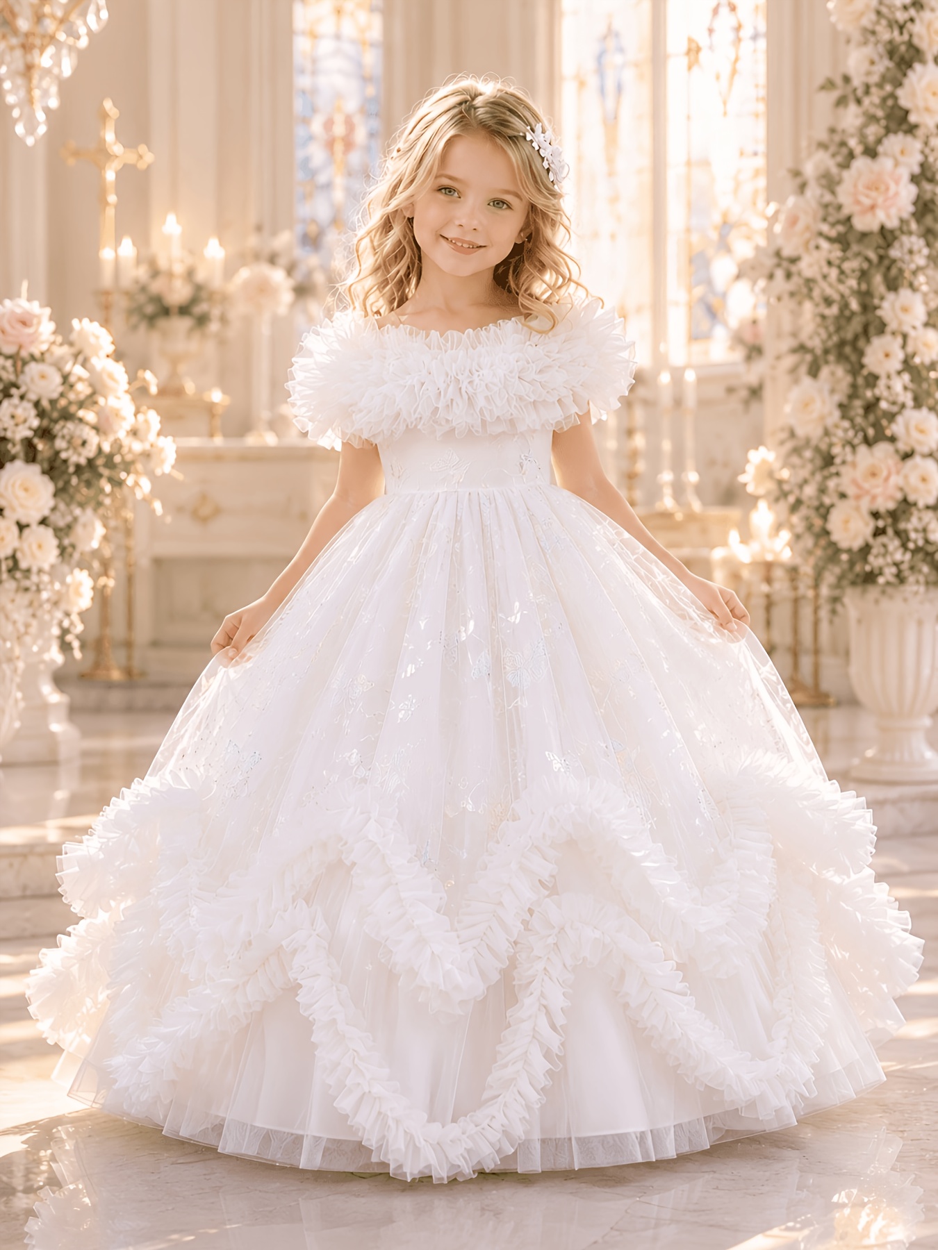 Vestido de Princesa para Meninas com Saia Estampada com Borboletas 8
