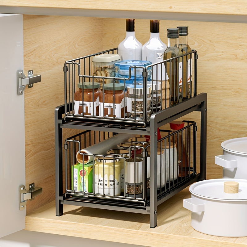 

1pc - 2- Metal -out Organizer, Sliding For And Bathroom, - , Install,