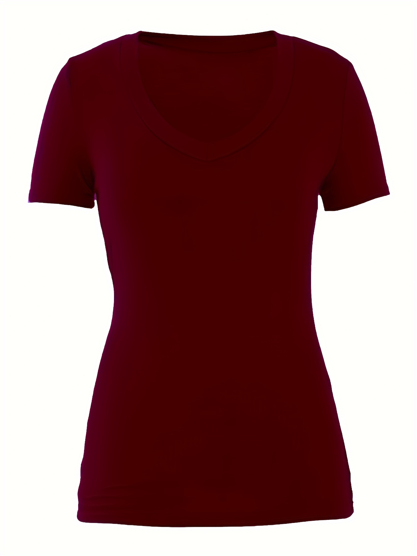 Plus Size Casual V-Neck T-Shirt for Women - Polyester Blend with 95% Polyester & 5% Spandex, Medium Stretch Knit Fabric, Solid Color, Suitable for Spring/Summer/Fall