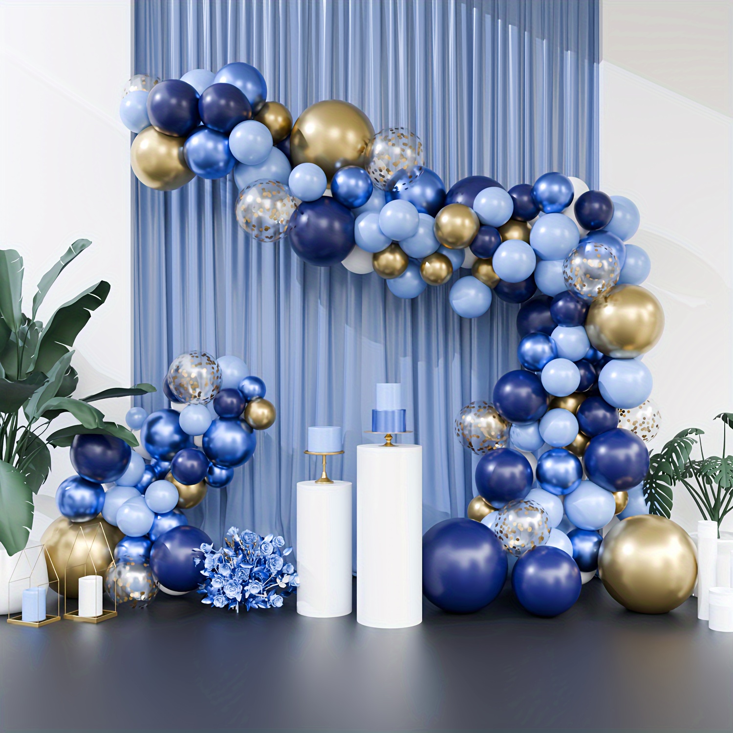 

97pcs Navy Blue Arch Kit, Metallic Blue And Macaron Blue Balloons, Gold Confetti And Metallic Gold Balloons Arch For Birthday Party Decorations, Wedding, Bridal Shower, Baby Shower