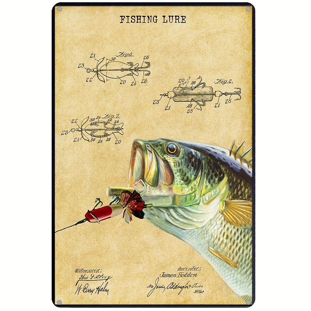 Types of Fishing Lures Knowledge Vintage Tin Sign for Bathroom Cave Home Wall Club Cafe Bar Wall Decor Metal Poster 12x8 inch