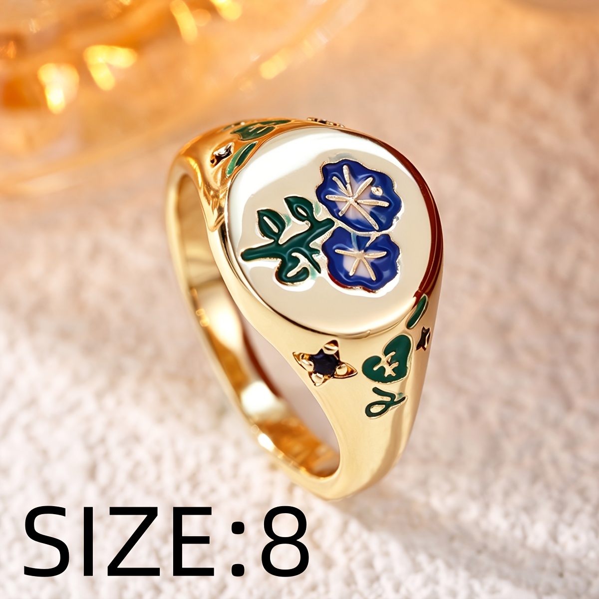 Floral Copper Inlaid Zirconia Statement Ring, Unisex