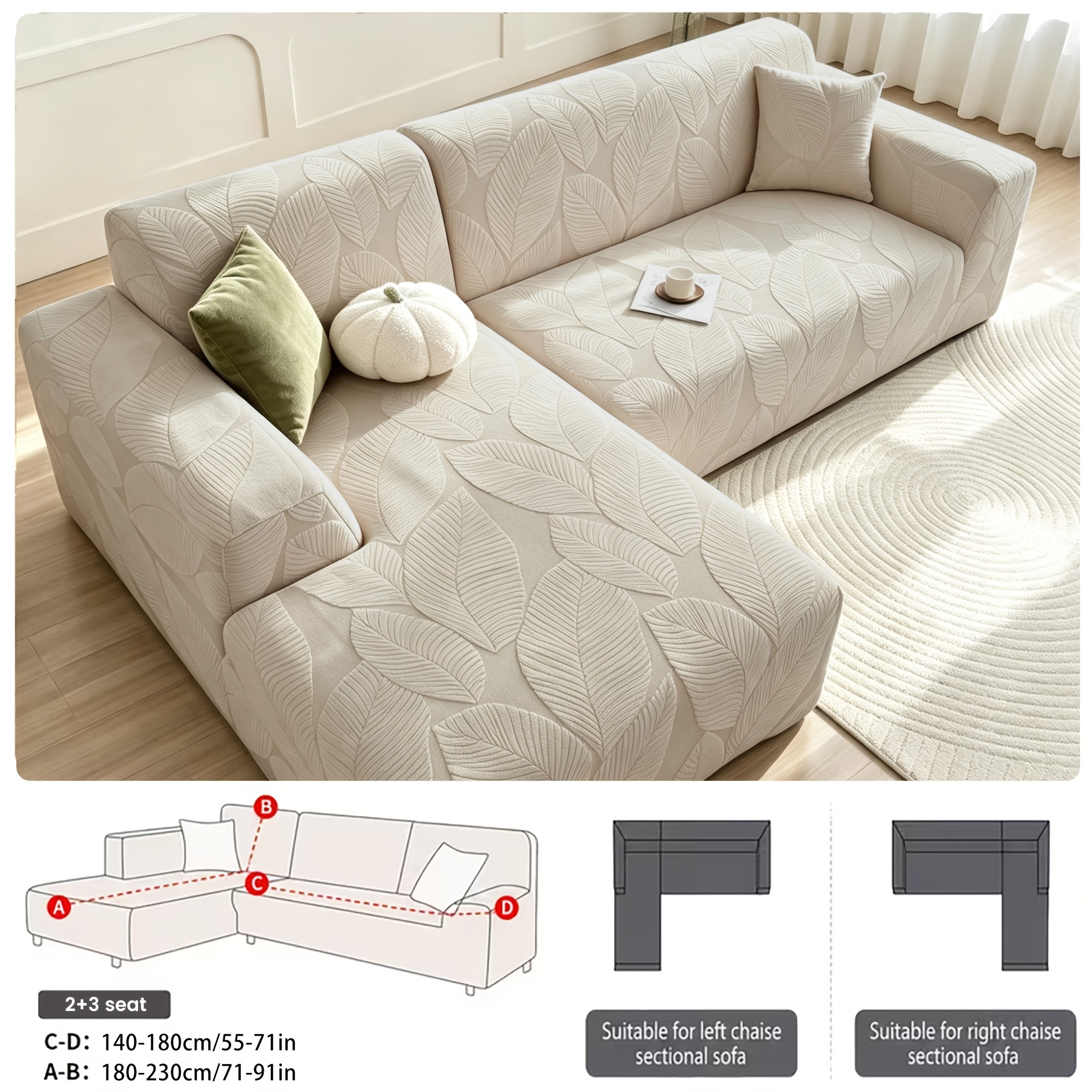 TEMU Parure de 2 housses de canapé extensibles à couverture complète avec nouveau motif de feuilles, pour canapé d'angle et de L