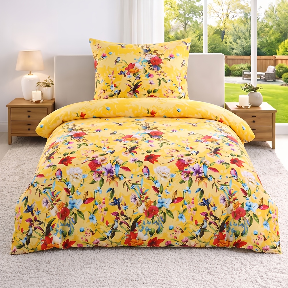 2/3pcs Floral Duvet Cover Set (1 Duvet Covers + 1/2 Pillowcases, Excluding Pillow Inserts), Comfortable Soft Bedding For Bedroom/dormitory, Suitable, Removable & Washable Bedding
