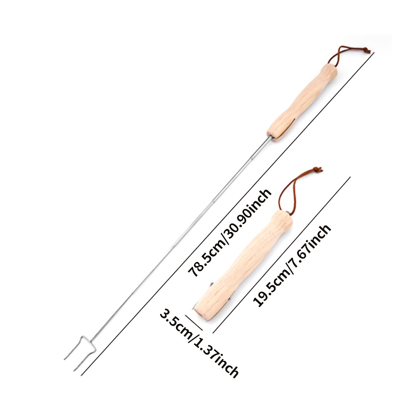 Image of 1pc Of Stainless Steel Telescopic Barbecue Fork For Roasting Marshmallows, With A Foldable Wooden Handle, Suitable For Outdoor Camping, Lawns, And Backyard Cooking