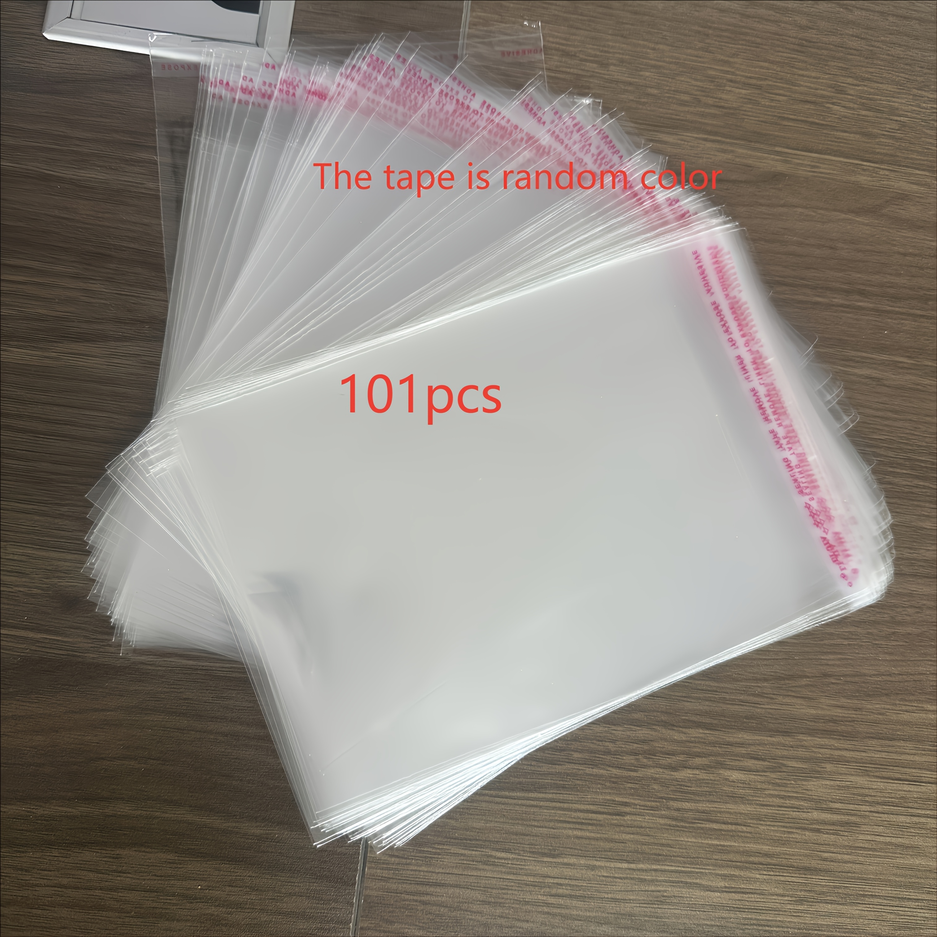 TEMU 101/202 pièces Sacs en Plastique Transparents, Fermeture Auto-Adhésive, Couleur de Ruban Aléatoire Oppbags