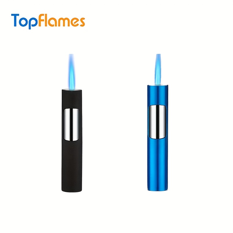 TEMU (without Built-in Butane Gas)2pcs Heavy-duty Windproof Butane Lighter, Outdoor Blue High Flame Lighter, Portable Cylindrical Pressure Lighter,