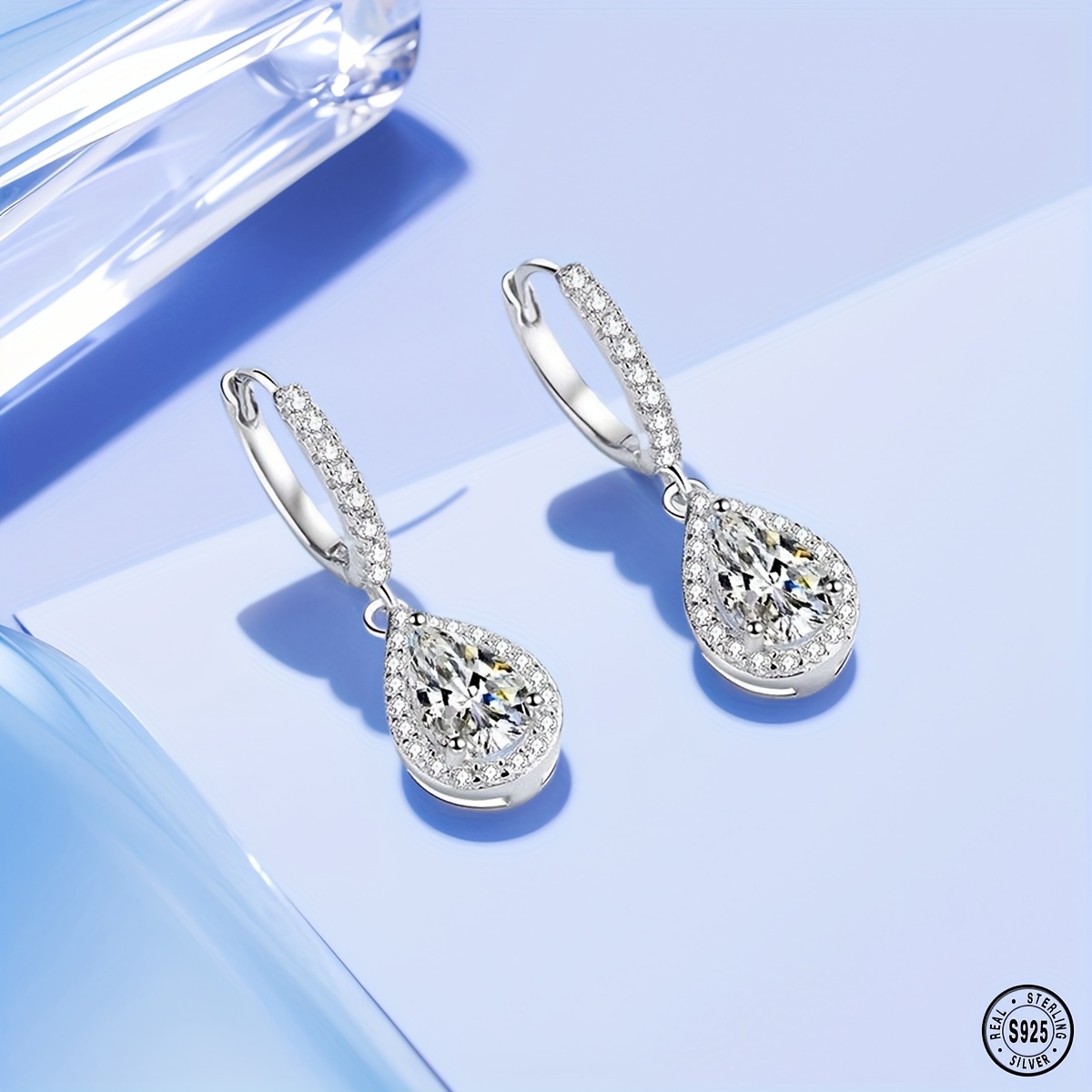 925 sterling silvery earrings teardrop moissanite earrings simple and elegant versatile for daily wear Product details 3