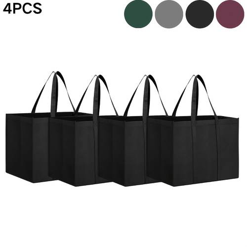 4 pack large capacity 35l non woven tote bags solid color multi use storage bags for shopping travel car organizer woven material