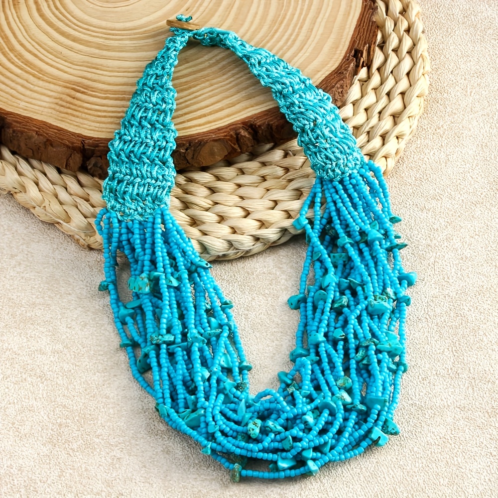 Boho Style Seed Bead & Stone Choker Necklace