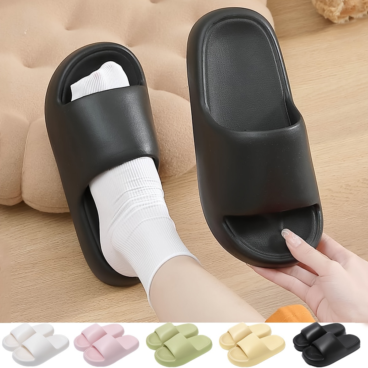 

Unisex Solid Colour Open Toe Breathable Slippers, Comfy Non Slip Casual Eva Slides For Men's & Women's Indoor Activities