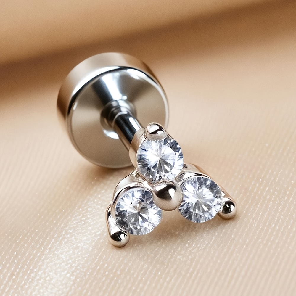 TEMU 2d Flat, 1pc Dainty Trendy Stuff Real 18k Gold Plated Cz Three- Mini Small Nose Tiny Studs Earrings For Women Men Ear Ring Cartilage Helix Conch