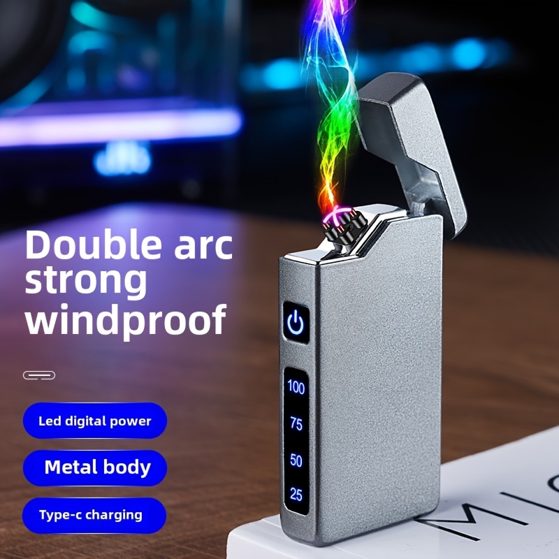 usb rechargeable lighter dual   electronic igniter   double   usb pointers igniter outdoor lighter portable lighter fashionable black grey with   indicator light 220mah battery capacity     no   full metal body suitable for   lighting outdoor camping safe and convenient with battery 0