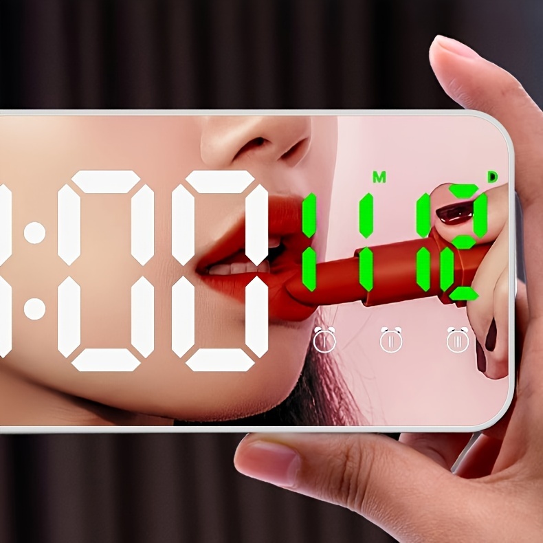 1pc led clock home decoration led alarm clock smart led clock creative led mirror alarm clock details 3