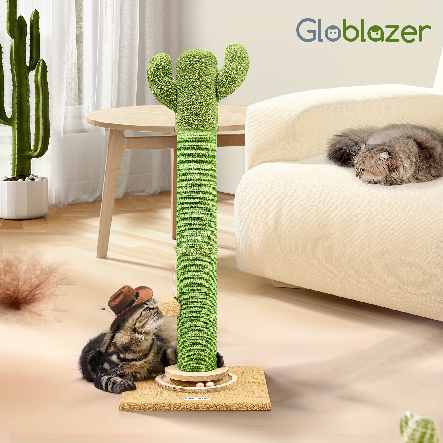 

Sc37 Scratching Posts For Indoor Large Cats Adults, 37inch Cactus Cat Scratching Post Cat Scratcher Cute Sisal Large Cat Scratching Post With Modern Wooden Ball Tracking Interactive Toys