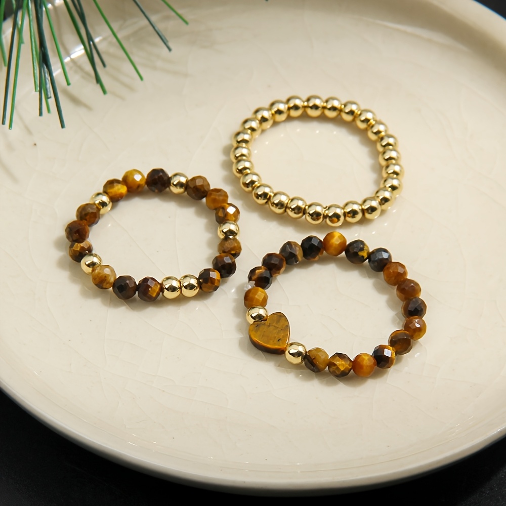 3pcs Handmade Ring Set - Natural Freshwater And Stone Stretch Cord - Perfect For Casual Attire, Valentine's Day, Wedding Rings, For Teenager