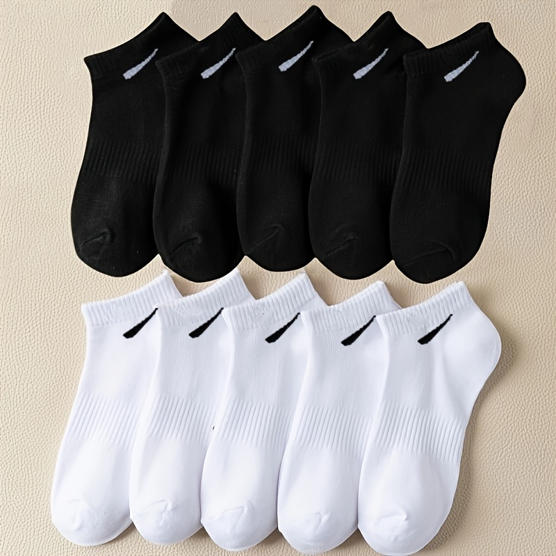 E-shop 10 Paar bequeme Unisex-Sport-Knöchelsocken in Schwarz Weiß, niedrig geschnittene Socken unterhalb des Knies, feuchtigkeitstransportierend