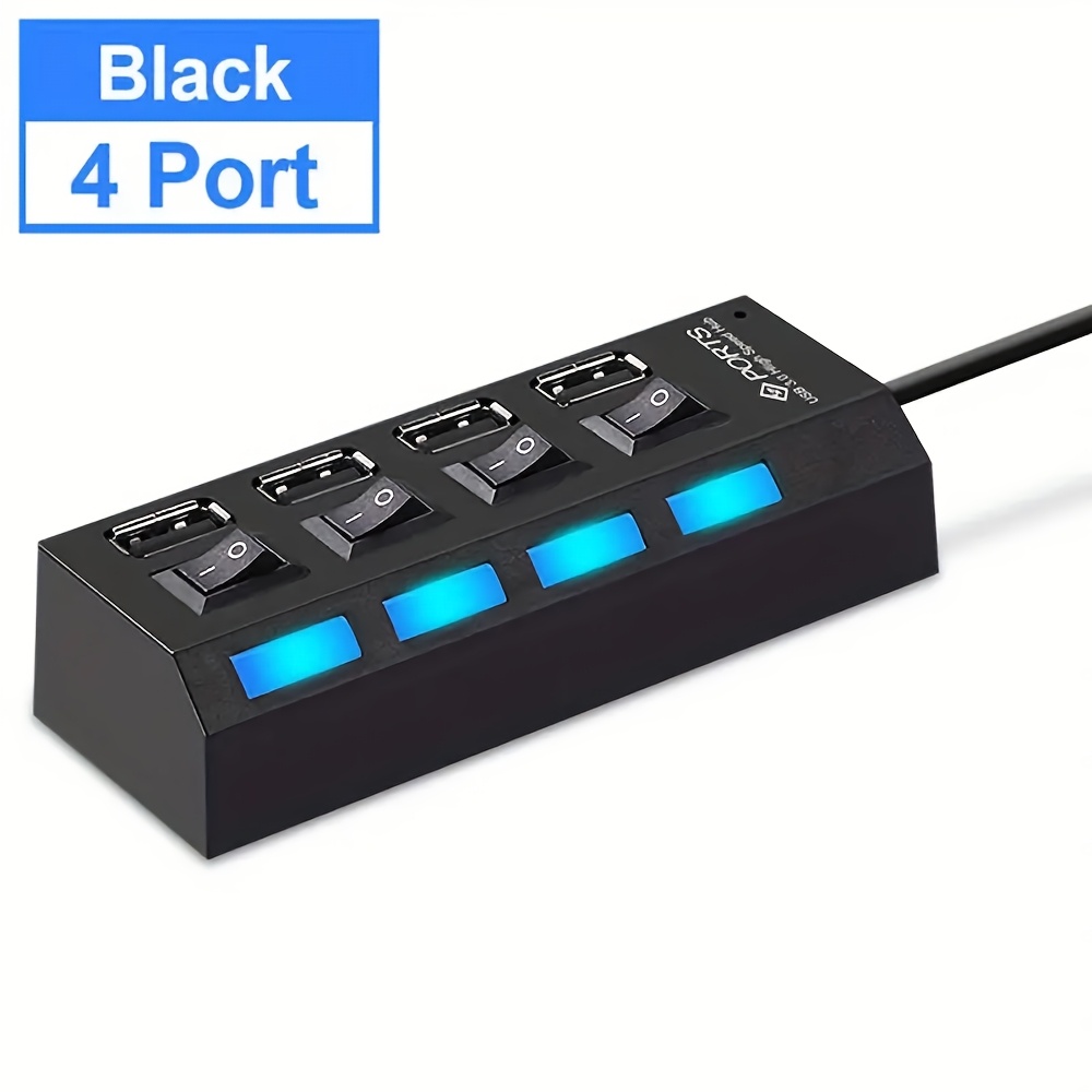 TEMU 7-port Usb 2.0 With Led Indicator & Power Switches - , Overcurrent Protection For Computers, Laptops, Tablets