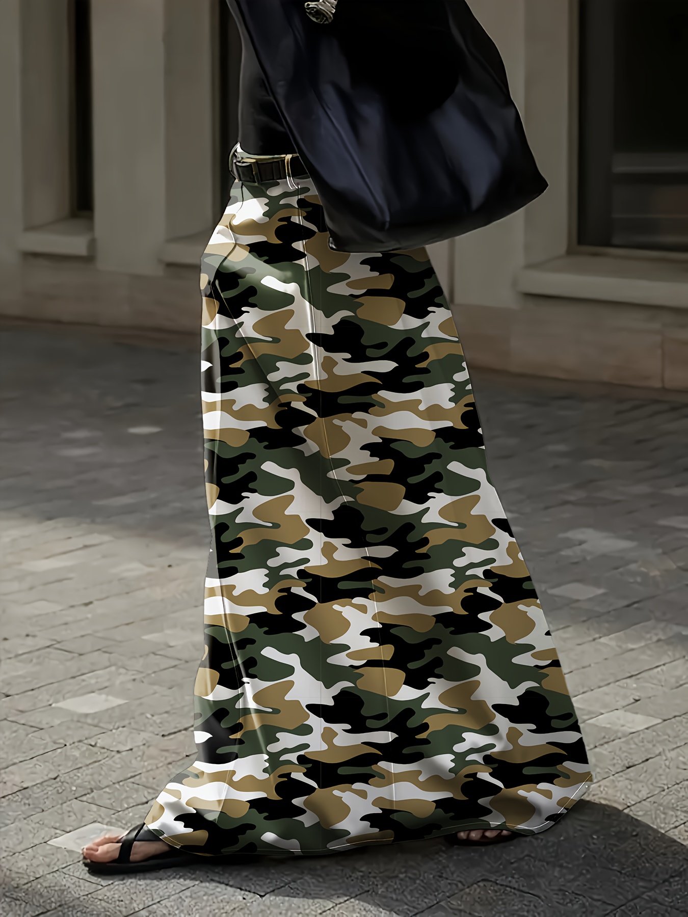 women's plus size elegant camo print midi skirt a line non Temu