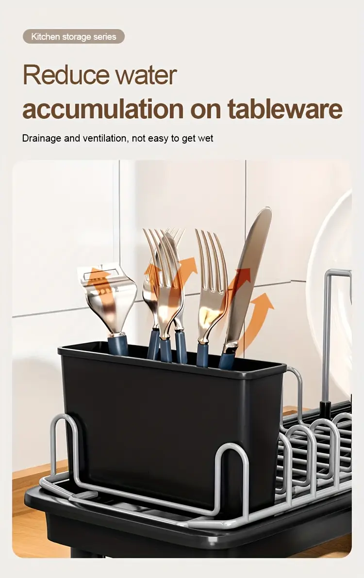 1pc dish drainer with drain tray under sink organizer for kitchen utensils pots pans cutting boards cups durable construction space saving countertop storage rack dish drying rack kitchen organization design kitchen accessory holder small Product details 4