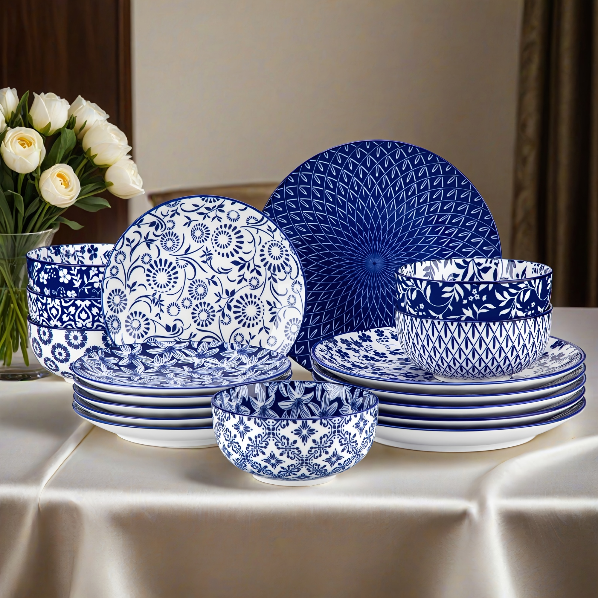 18/24 delar porslinsmiddagsset blått köksservis i - Temu Sweden