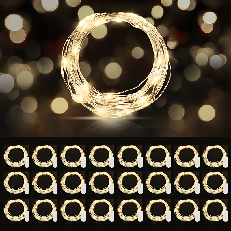 TEMU 24pcs Fairy Lights Battery Operated String Lights - 7ft 20 Led Mini String Lights Silvery Wire Firefly Lights For Vases Mason Jars Diy Crafts Plants Table Centerpieces Wedding